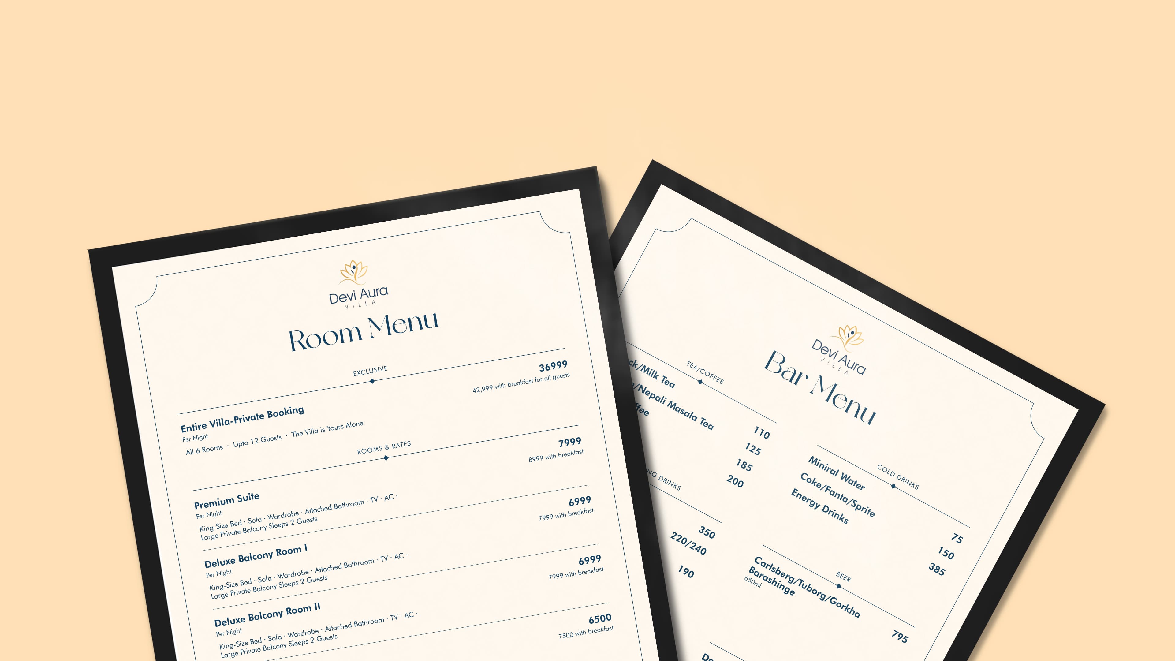 Devi Aura Villa Menu Design